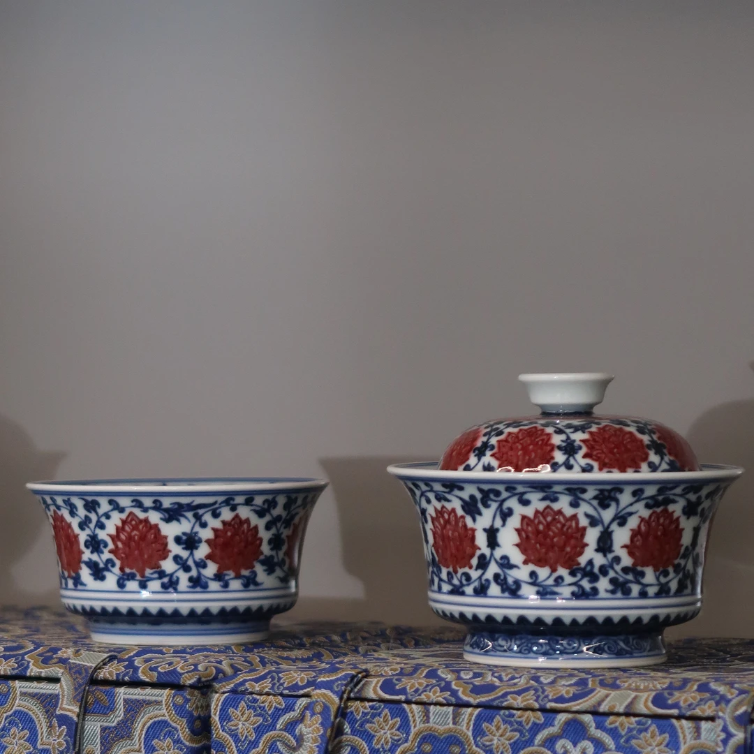 【泓璟】永明尚玩青花釉里红缠枝莲红花心马蹄系列