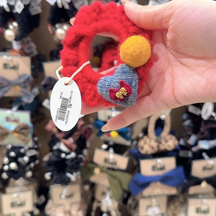 布艺非金属红色毛线黄豆发绳