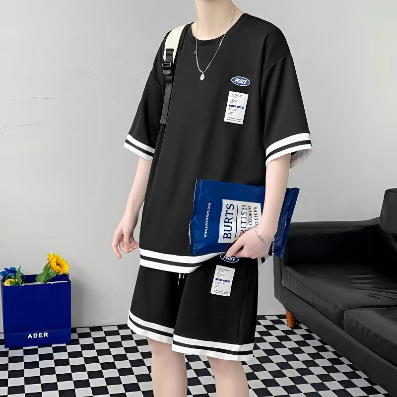 青少年初高中学生中大童夏季短袖T恤男孩ins短裤运动休闲潮流套装