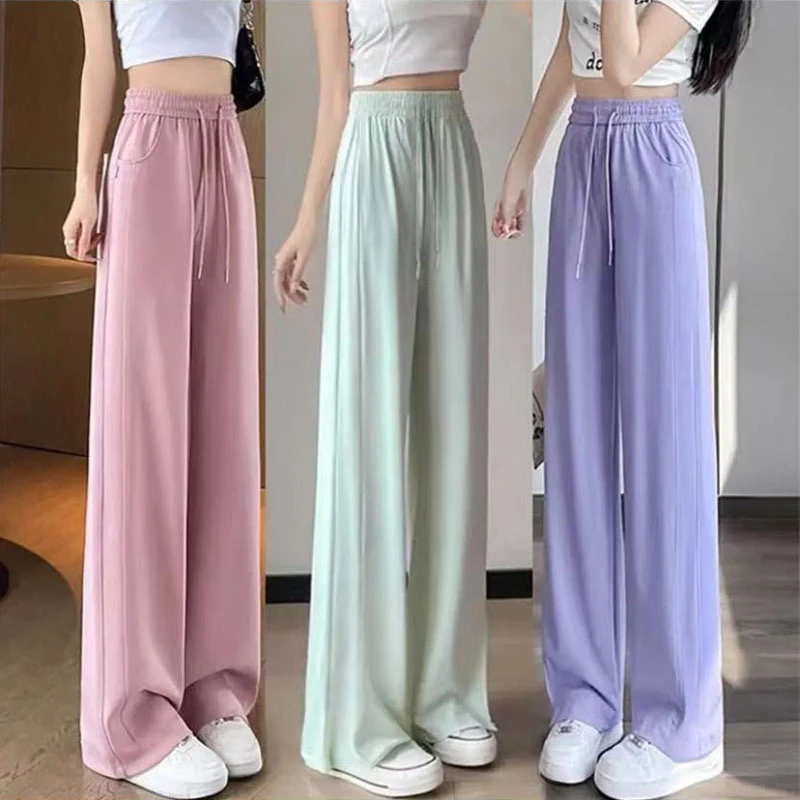 女童裤子夏季薄款垂感拖地裤松紧带阔腿裤高腰长裤休闲裤香蕉裤