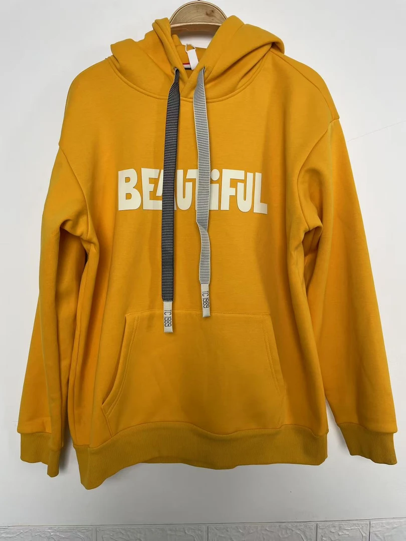 A274冬季字母绣花加绒连帽卫衣