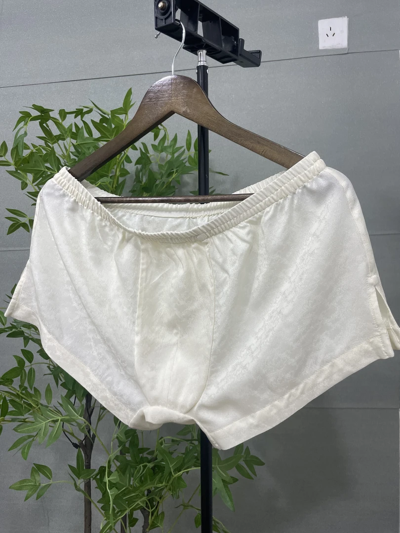 100%桑蚕丝短裤男式白色纯色底腰薄款简约裆部斜裁有弹力内裤