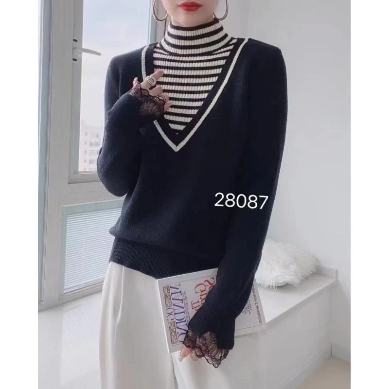 957【黑  一体绒假2件】高级气质针织女衫