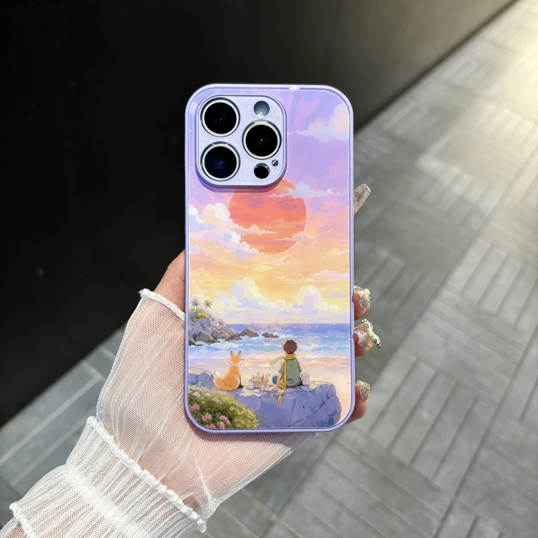 苹果/华为/oppo/vivo/小米日落小王子适用iPhone16肤感玻璃手机壳