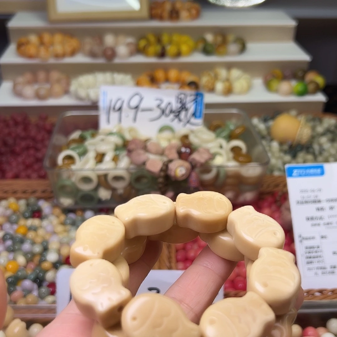 菩提根/象牙果手串微瑕茶色鱼饼8颗孔道有裂