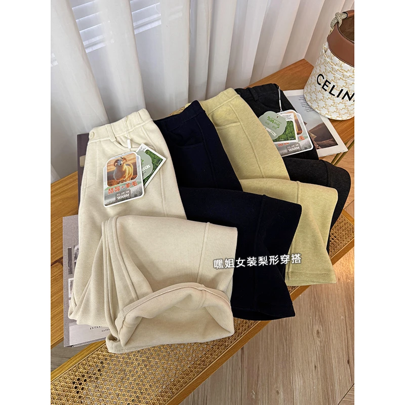 【雪顶裤王】冬季韩版高端线百搭显瘦加绒加厚弯刀裤女松紧腰休闲裤