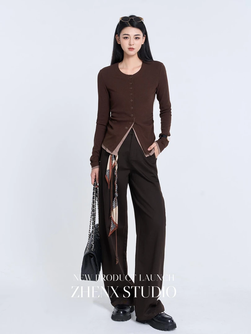 ZHENXI【秋日特调】高个子穿搭假两件显瘦撞色打底针织衫25QDAA0028