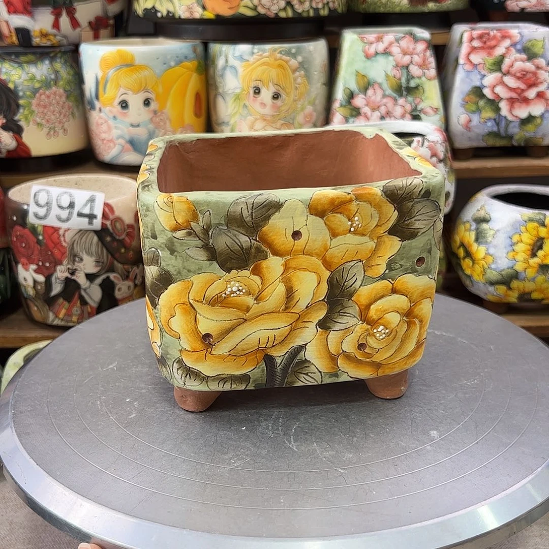 开***心景德镇炫彩手绘陶瓷花盆