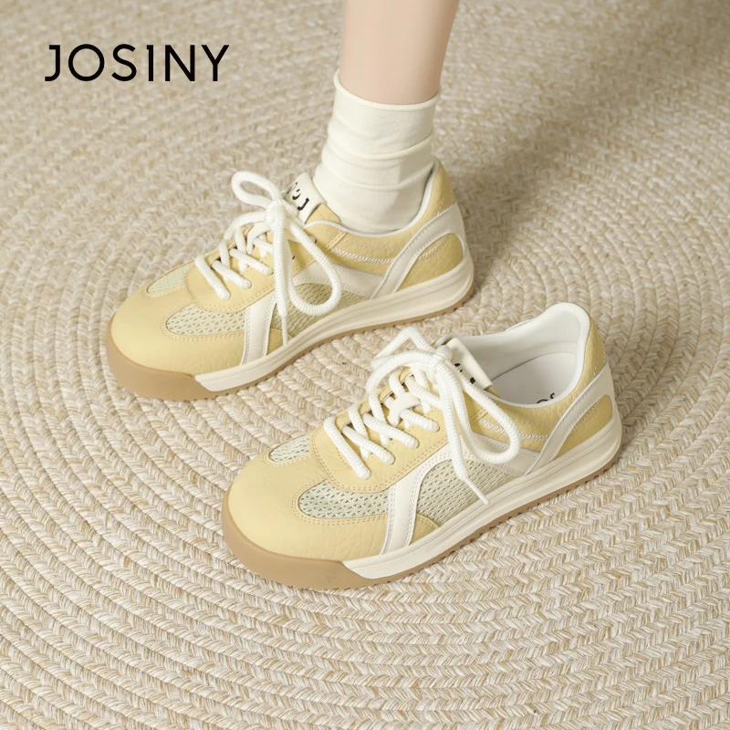 卓诗尼网面小白鞋女2025新款夏季女鞋透气厚底德训鞋银色休闲板鞋