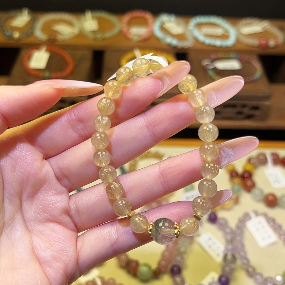 手串水晶银S925镀金镶嵌金发1020