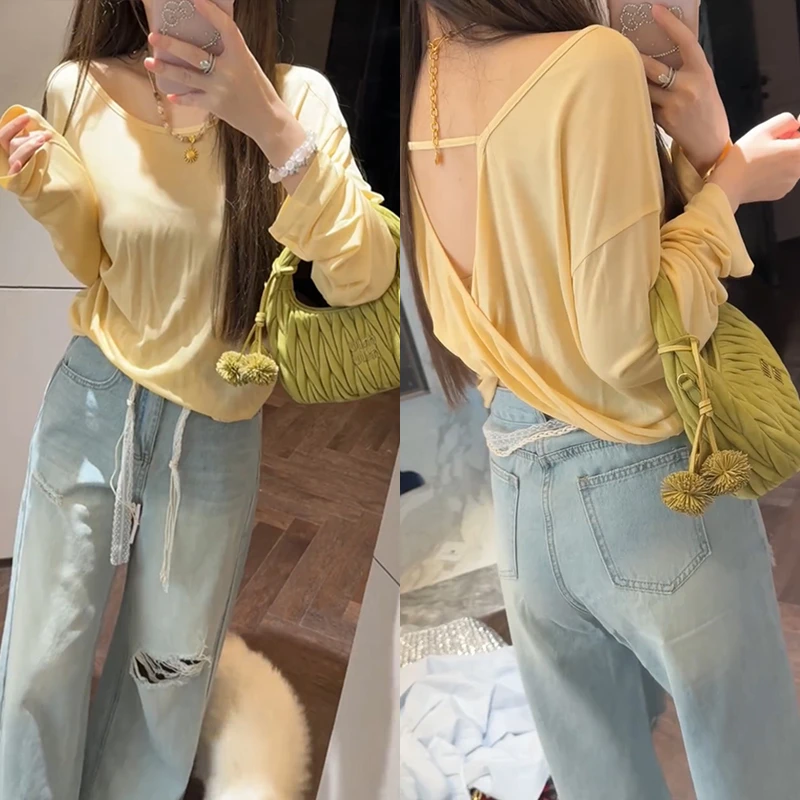 【mimius】P 韩系纯欲慵懒感防晒露背上衣（微透） G04493