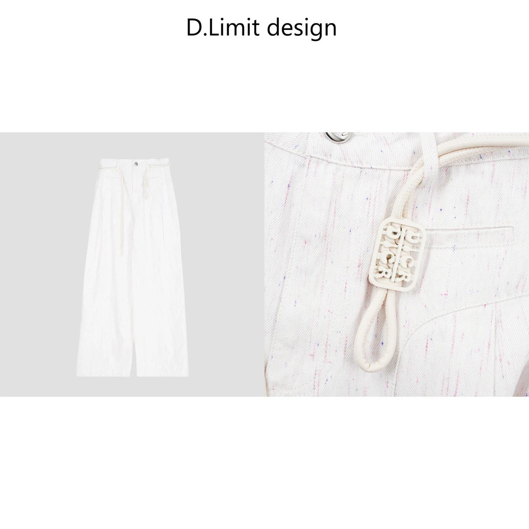 【D.Limit design】设计款字母编织腰带彩点阔腿牛仔裤DLCK2313