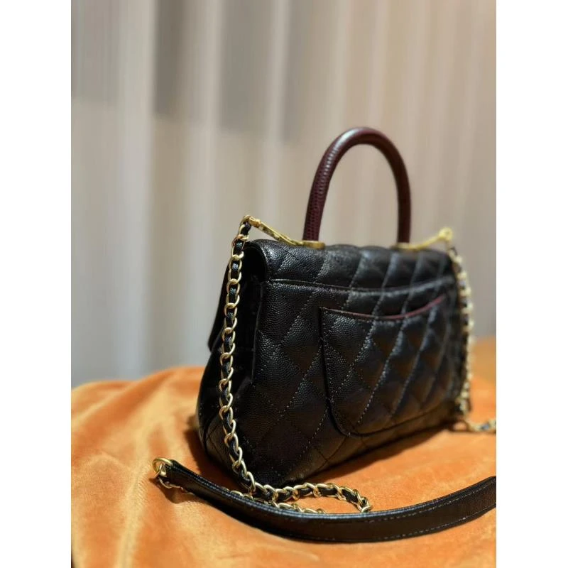 HIRMRIS手工真皮包23-550965-黑 红手柄豆香黑低