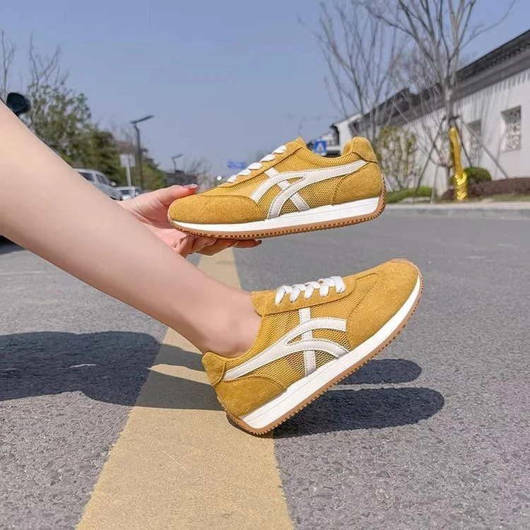 2025发财黄新款女网红透气德训夏轻便厚底鞋