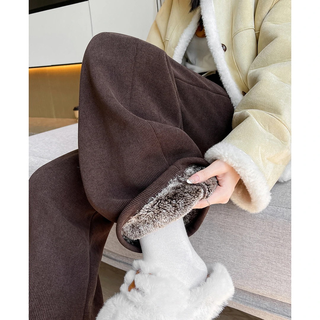 美拉德棕色阔腿裤女秋冬高腰宽松显瘦加绒小个子灯芯绒加厚山本裤