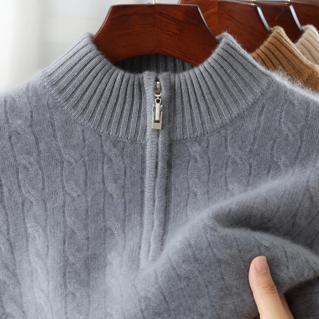 男士半拉链高领羊绒衫宽松套头羊毛衫秋冬针织内搭打底衫