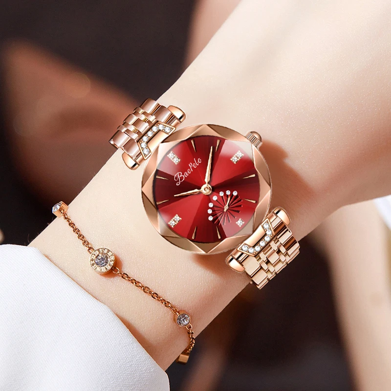 【2025爆款圆表】宝珀莱正品.女士气质镶钻圆表.防水钢带石英女表