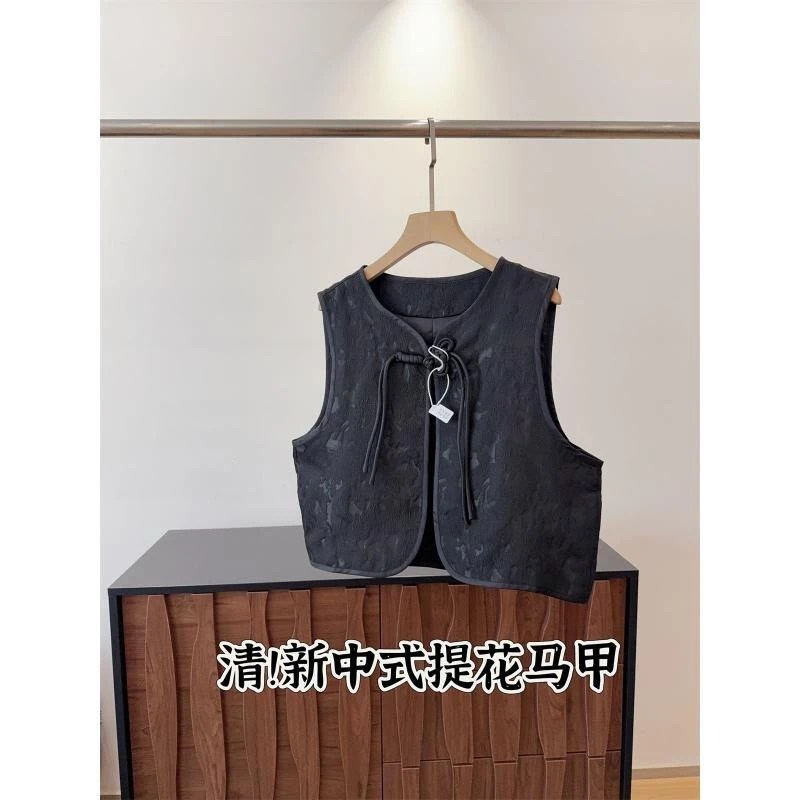 清仓 新中式提花纽扣马甲女