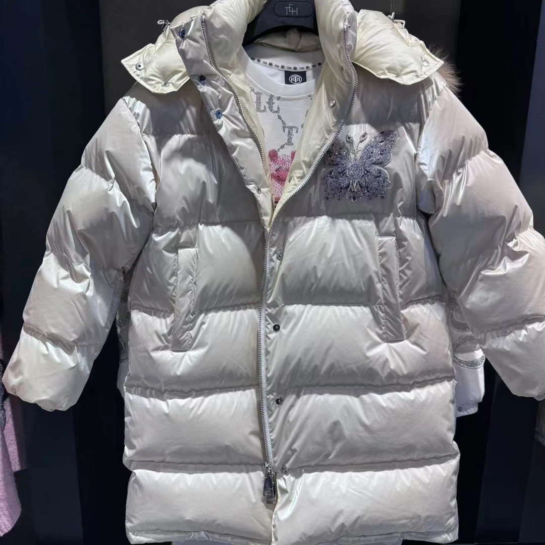 TCH轻奢烫钻蝴蝶中长款时尚潮流羽绒服T72D198075