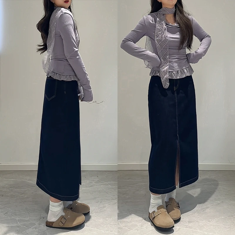 防褪色高腰牛仔裙2025夏季薄款宽松a字中长裙小个子百搭阔腿显瘦