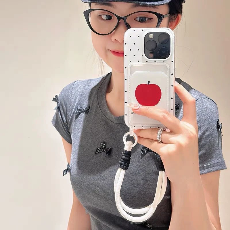 适用于苹果华为OPPO/VIVO卡包壳可爱波点红苹果女/小米IQOO手机壳