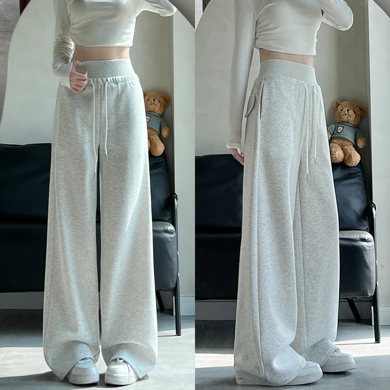 白色露露同款阔腿裤女春秋季2025新款高腰宽松显瘦小个子运动卫裤