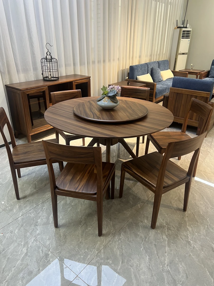 【喜哥推荐】黑胡桃全实木水性漆无崩无甲醛新中式宋氏美学圆桌