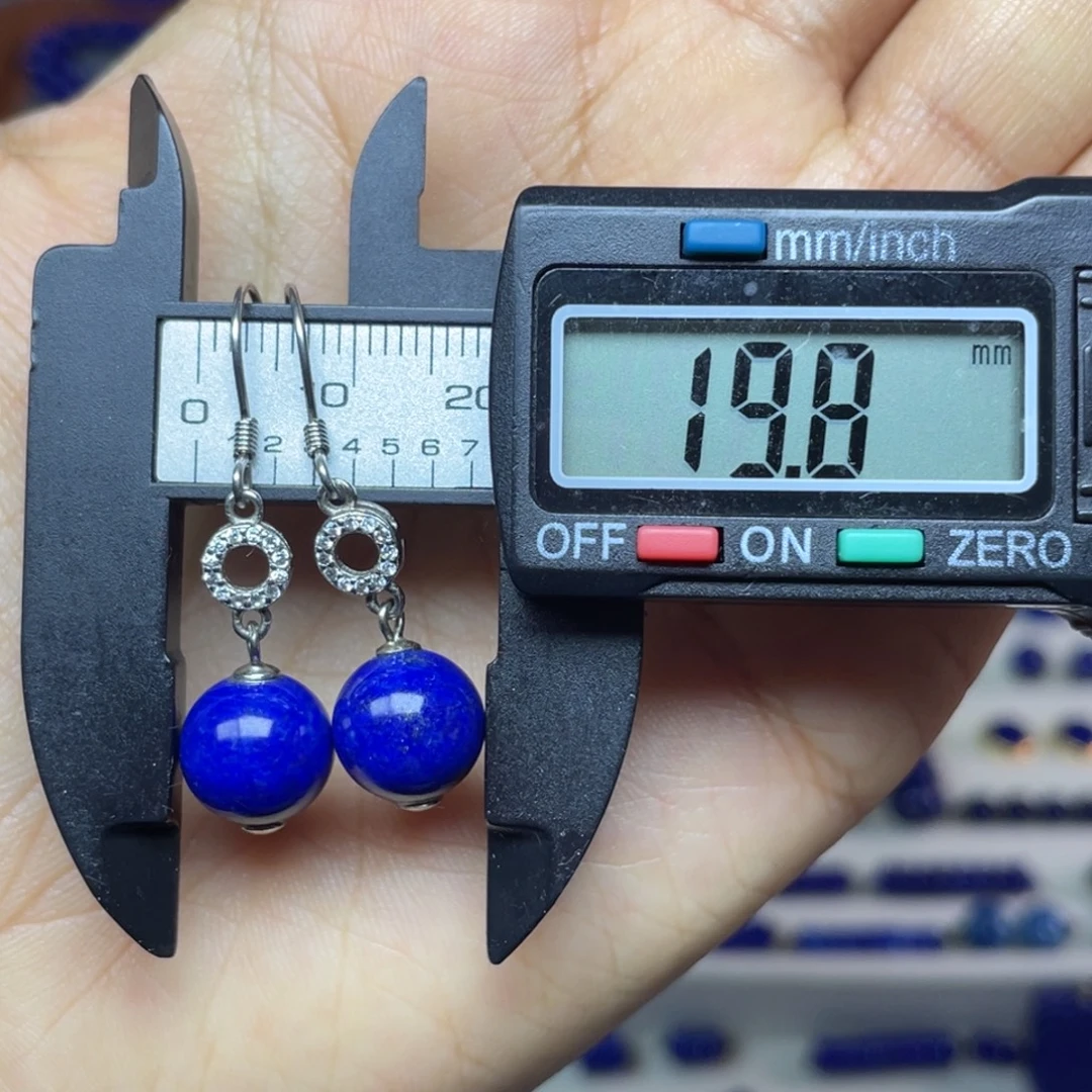 青金石银S925镶嵌10mm耳饰