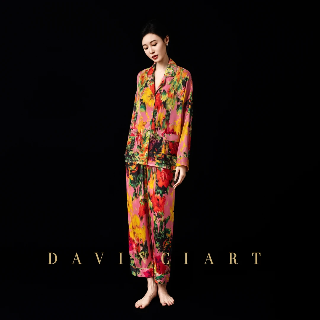 DAVINCIART水果缤纷夏季睡衣女款爆款2025新款家居服冰丝长袖套装