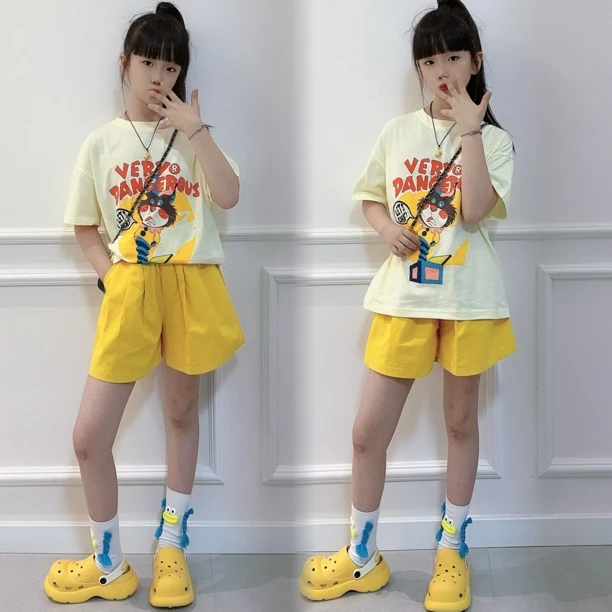 女童夏装套装2025新款洋气女孩短袖中大童夏季短裤休闲运动两件套