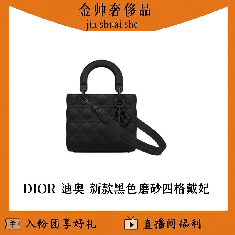 99新 DIOR/迪奥 黑色/磨砂/soblack/四格戴妃/单肩包/B5472