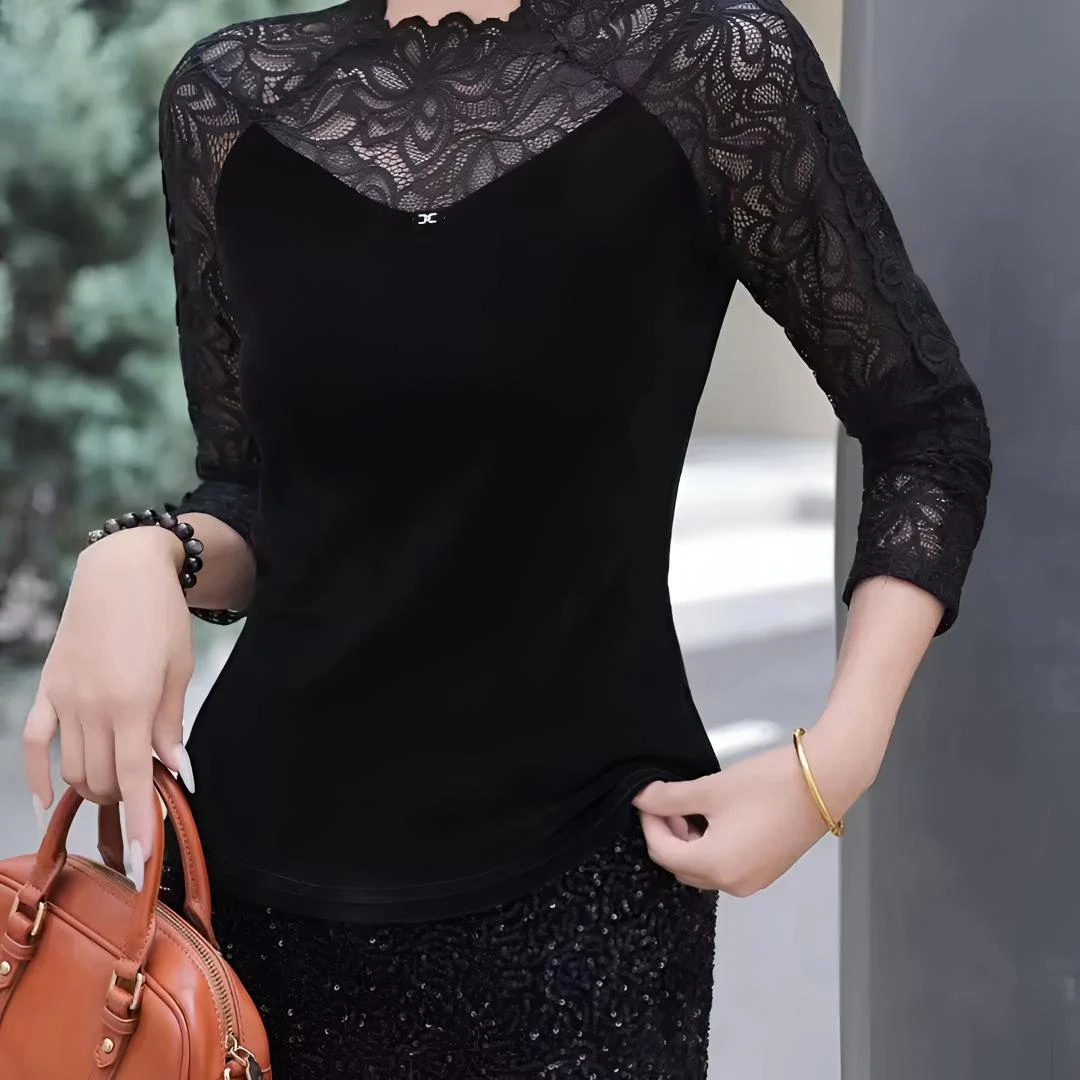 7280款蕾丝拼接丝绒时尚百搭长袖