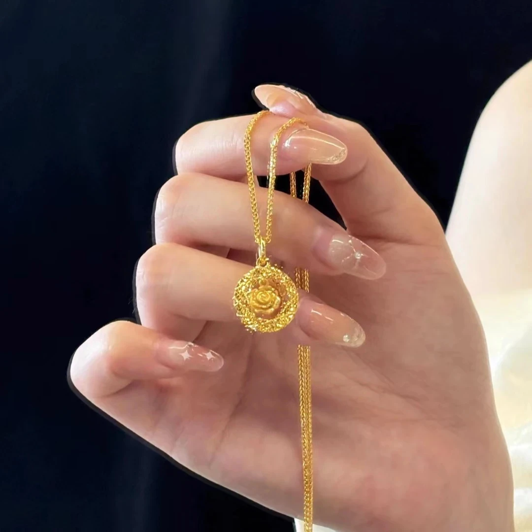 铜合金项链 铜合金项链高级感拉丝玫瑰花项链女款灵动百搭锁骨链