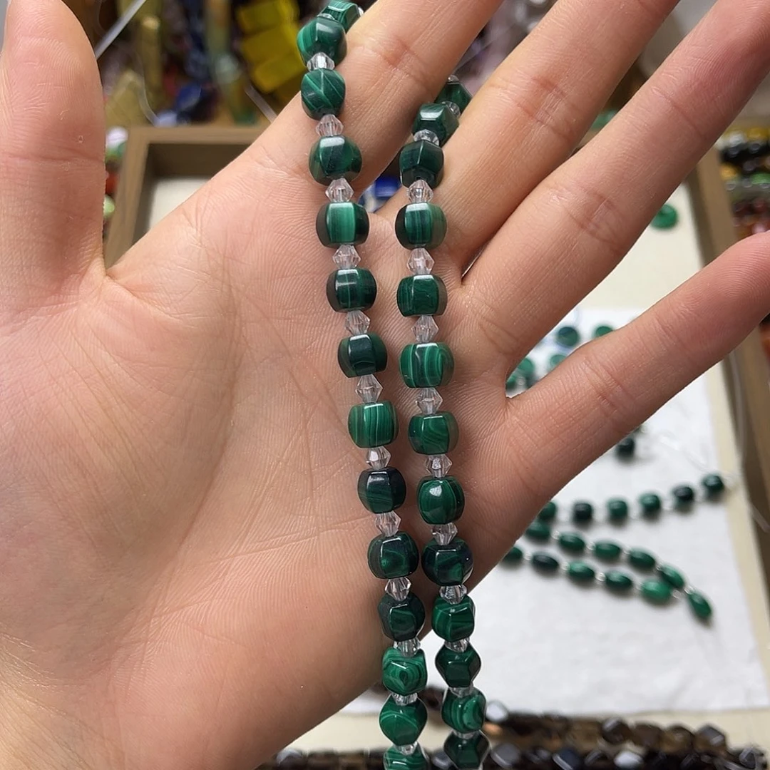 玛瑙/玉髓未镶嵌珠宝半成品卡8孔雀石六角珠一条