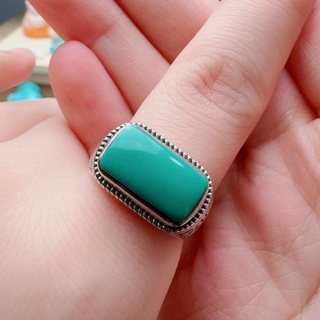 绿松石银S925镶嵌^_^^_^高瓷绿马鞍戒