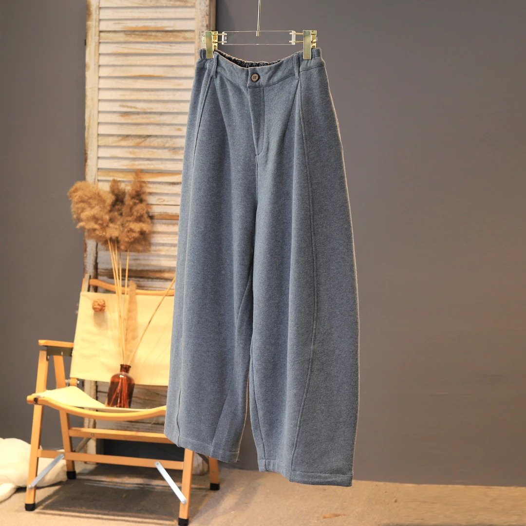 新品2025年冬款舒适百搭加绒简约文艺垂感休闲长裤棉料韩版显瘦女