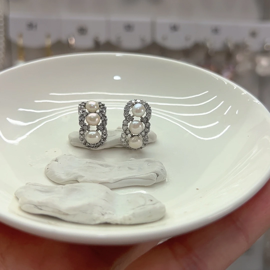 淡水珍珠耳饰银S925镶嵌