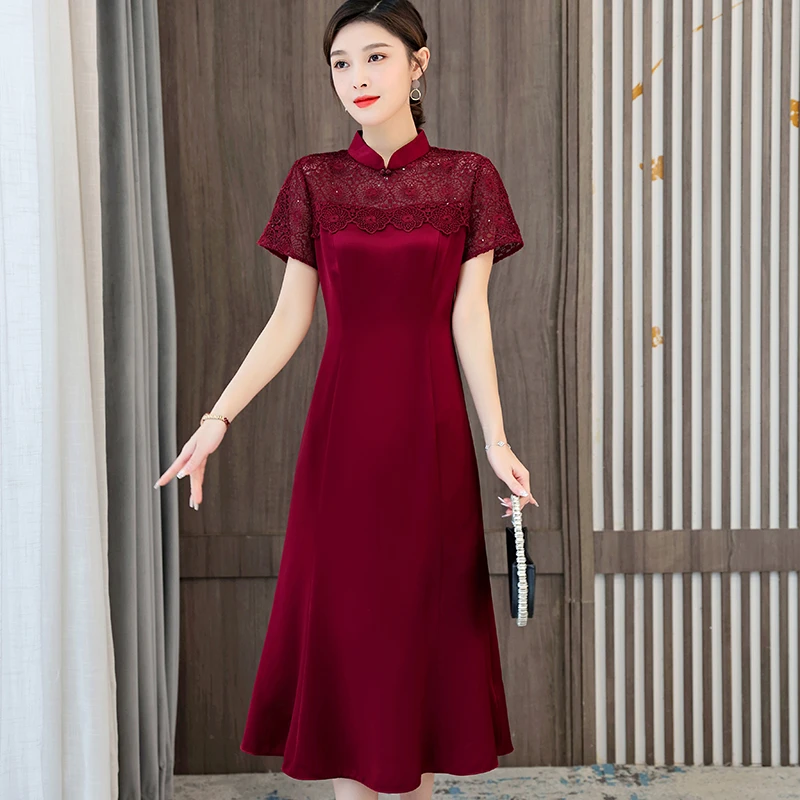连衣裙2025高级感上档次中长款婚礼妈妈婚宴礼服喜婆婆装敬酒长裙