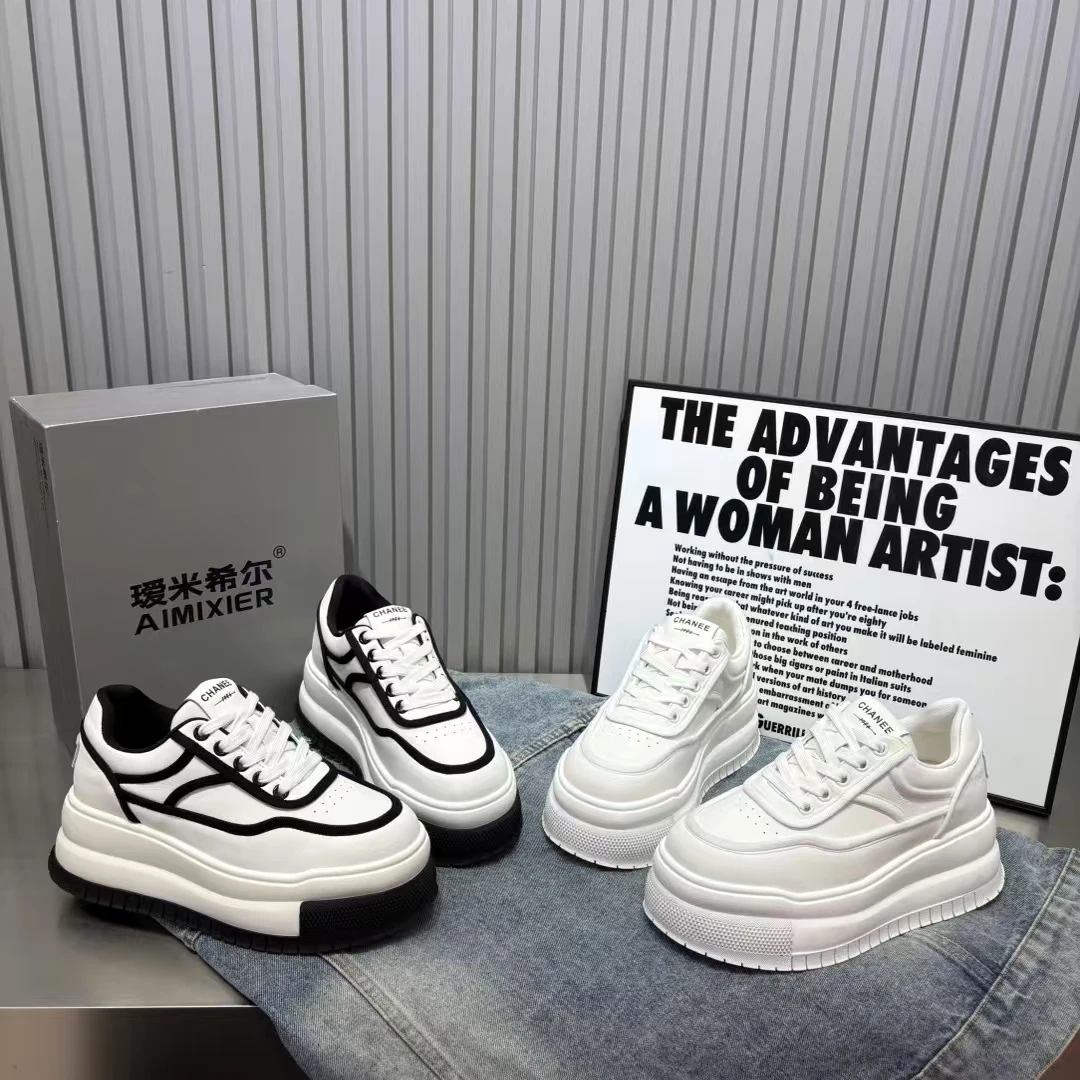 增高6cm真皮厚底小白鞋女鞋2025新款爆款百搭休闲运动板鞋女