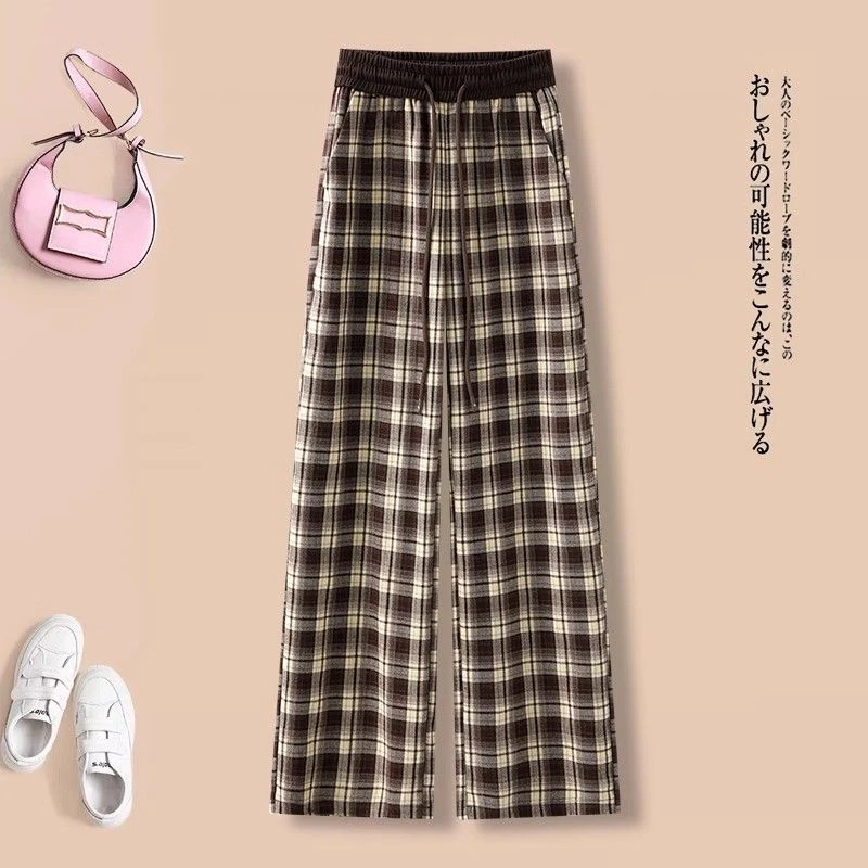 格纹裤子女秋冬加绒加厚休闲裤韩版东大门高腰格子加大码时尚长裤