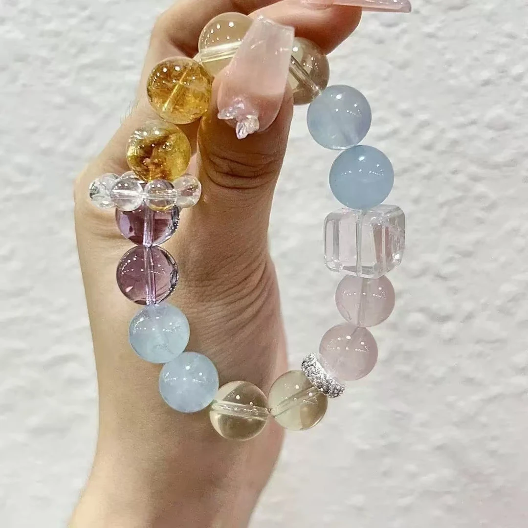赫拉之手【晶彩合韵】12mm天然海蓝宝粉白晶黄水晶轻奢清新拼接多宝