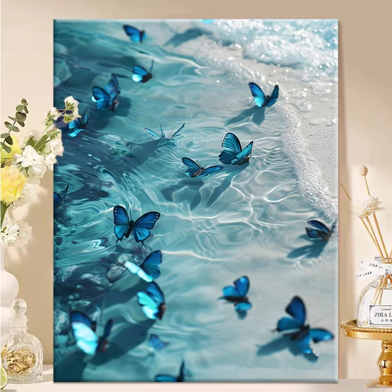 水上蝴蝶|diy数字油画丙烯填充手绘手工蝴蝶治愈系减压油彩涂色画