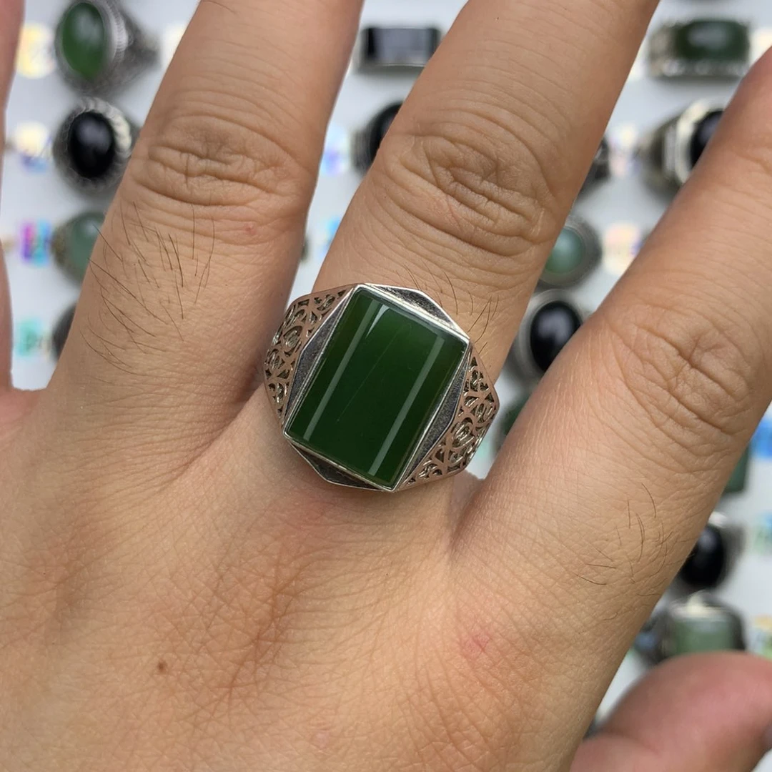 和田玉戒指银S925镶嵌