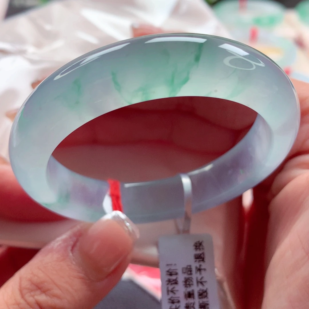 翡翠未镶嵌手镯师妹高冰波蓝钢幻彩（15号）