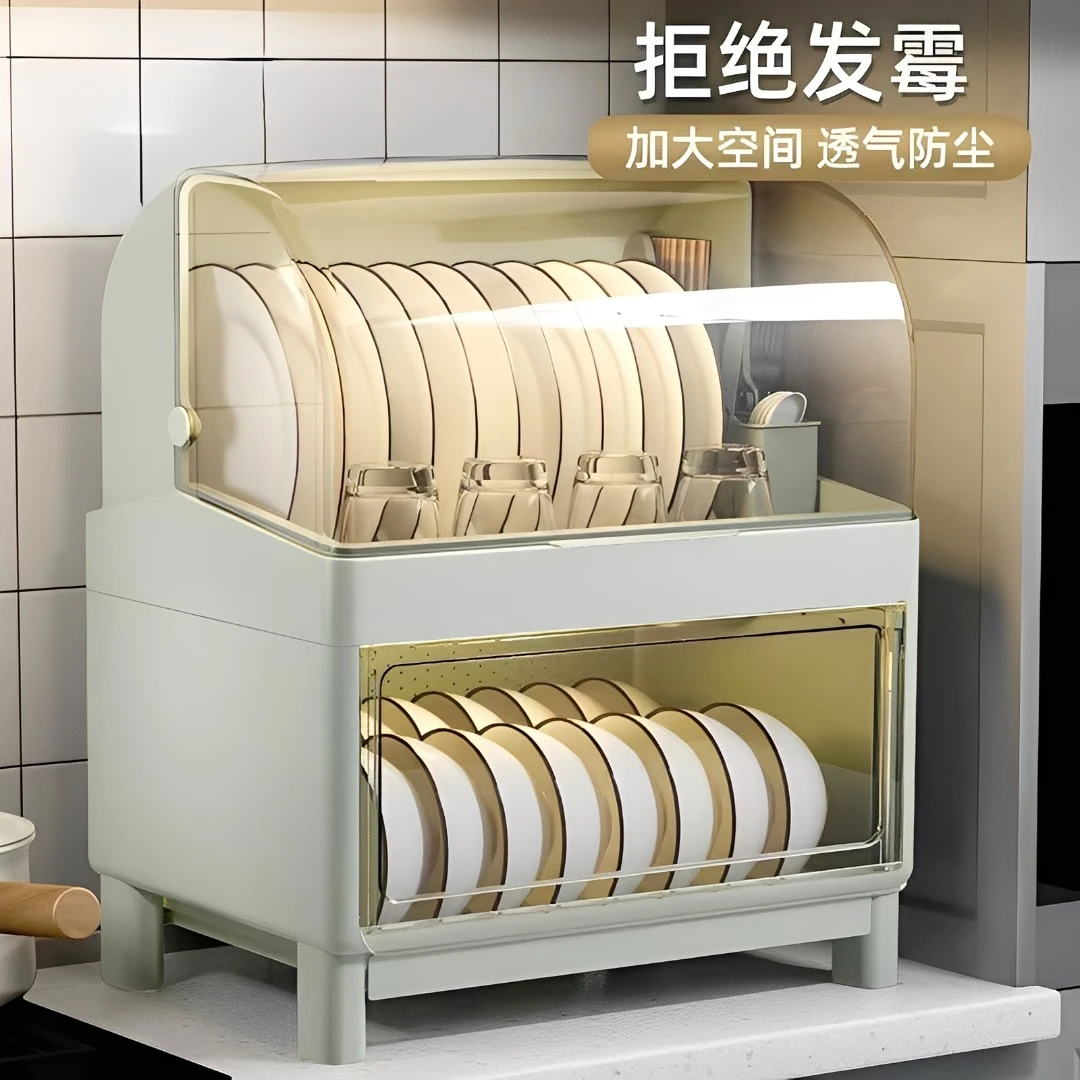 双层碗架沥水碗柜碗盘架厨房置物架食品级全封闭防尘防虫台式碗柜
