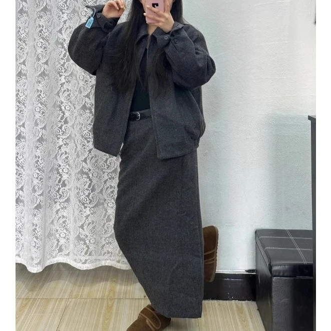 韩版时尚毛呢套装女2025冬复古高级感穿搭呢子夹克外套加厚两件套
