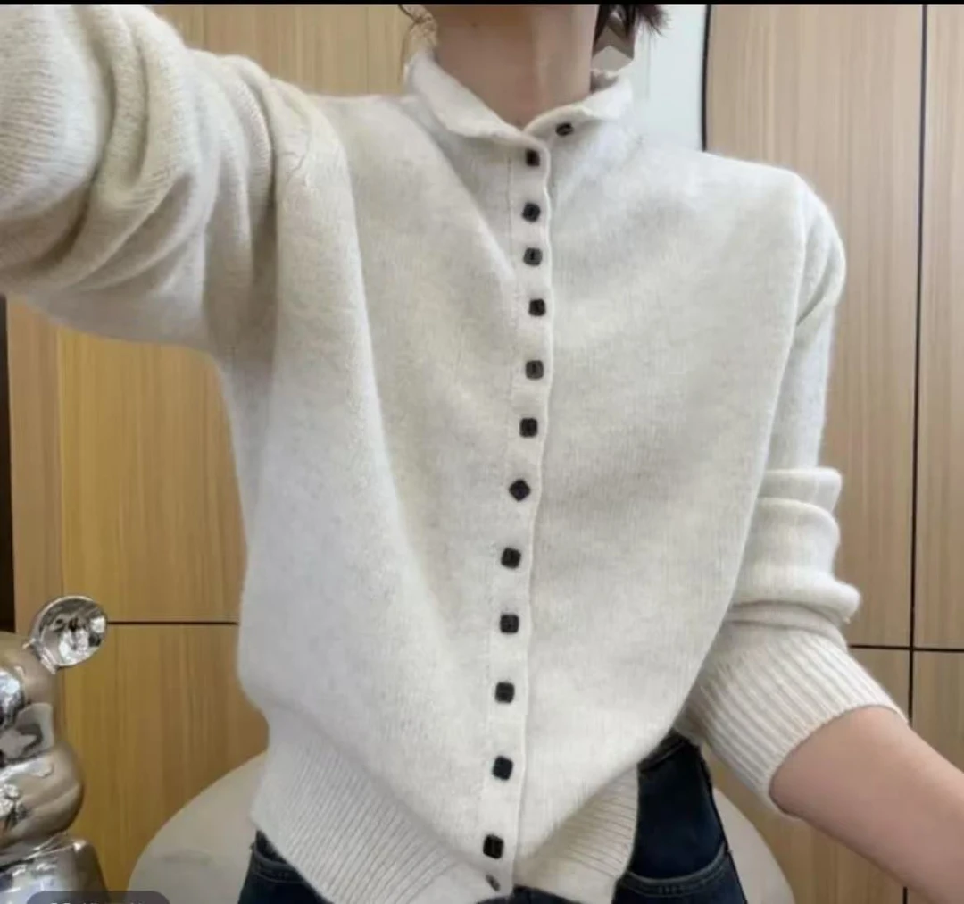 【米白】2025新款长袖网红针织时尚百搭套头纯色秋冬半高领气质女士