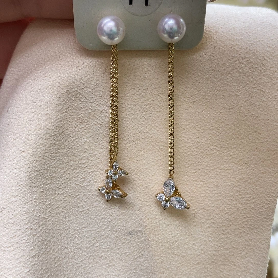 淡水珍珠银S925镶嵌耳饰