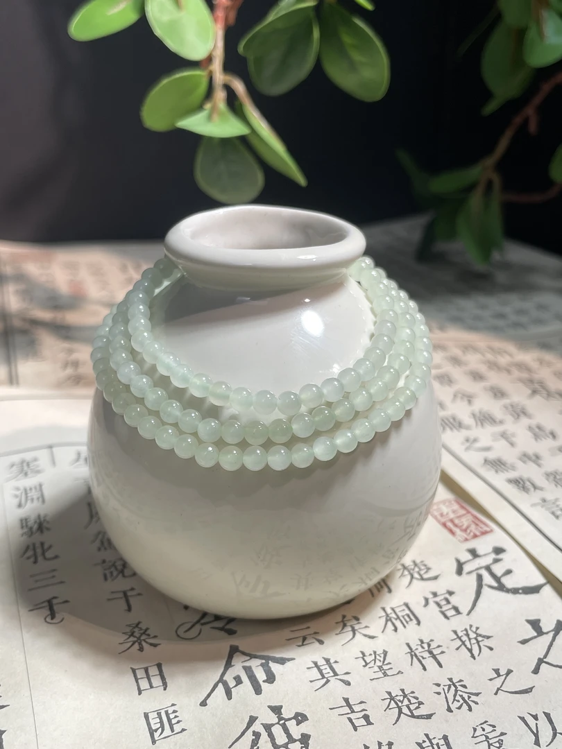 2294和田玉冰晴水圆珠手链项链小米珠女士