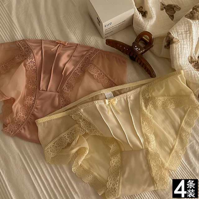 法式性感蕾丝网纱内裤女中腰亲肤百搭裆女士三角裤头【独立包装】